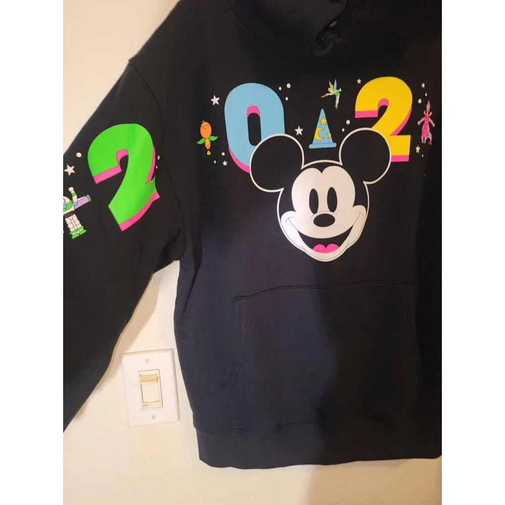 Disney World 2024 Hoodie Mickey Mouse Buzz Dumbo Figment 4 Parks Neon Large NEW